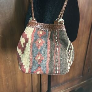 80s Aztec Design Blanket and Leather Shoulder Bag